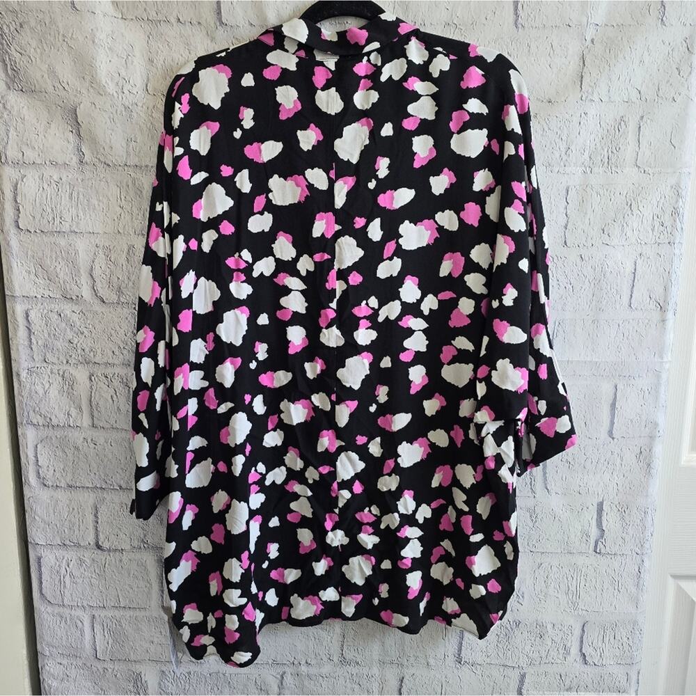 NWT Asos Design Oversized Long Sleeve Pink Mono Splodge Print Button Up Blouse - Picture 2 of 10